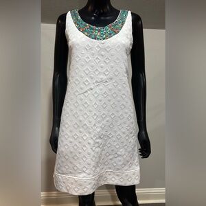 Ronni Nicole Turquoise Embellished White Textured Tank Dress Sz 6